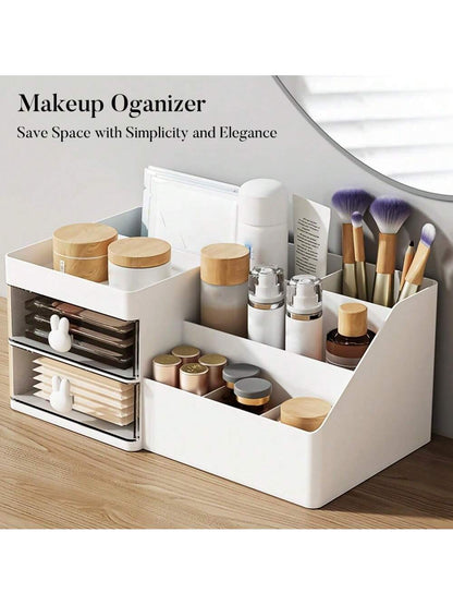 Makeup Organizer, Cosmetic Desk Storage Box With Drawers Skincare Organizers For Dressing Table, Countertop, Bathroom Counter, Vanity Holder For Brushes, Lotions, Lipstick, Perfume