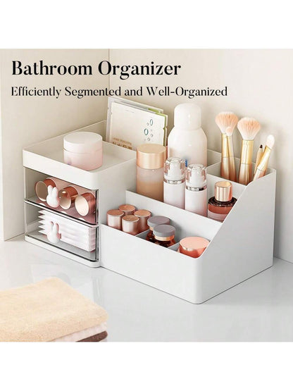Makeup Organizer, Cosmetic Desk Storage Box With Drawers Skincare Organizers For Dressing Table, Countertop, Bathroom Counter, Vanity Holder For Brushes, Lotions, Lipstick, Perfume