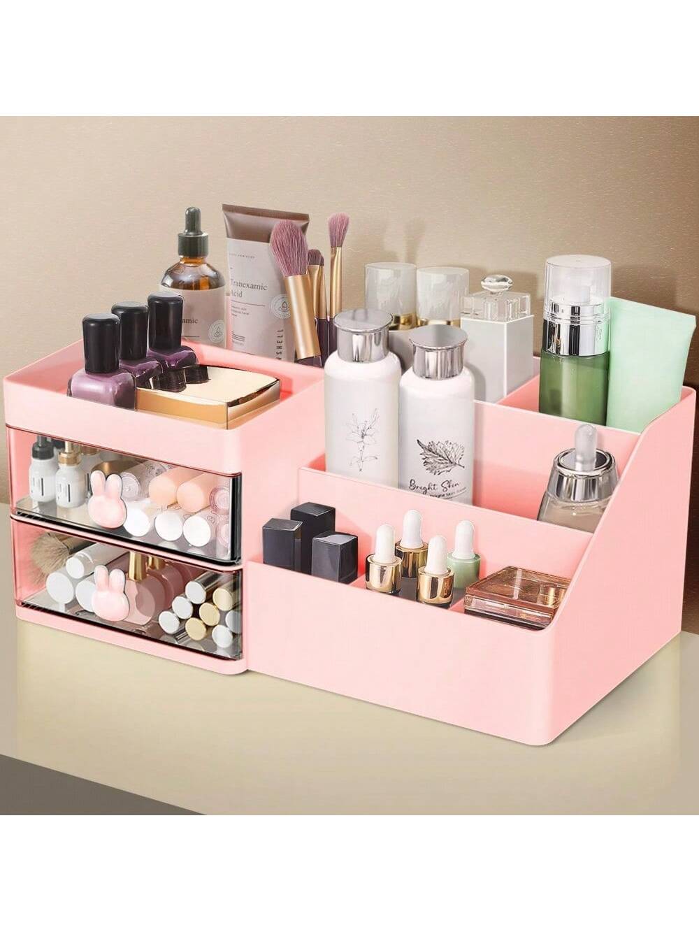 Makeup Organizer, Cosmetic Desk Storage Box With Drawers Skincare Organizers For Dressing Table, Countertop, Bathroom Counter, Vanity Holder For Brushes, Lotions, Lipstick, Perfume