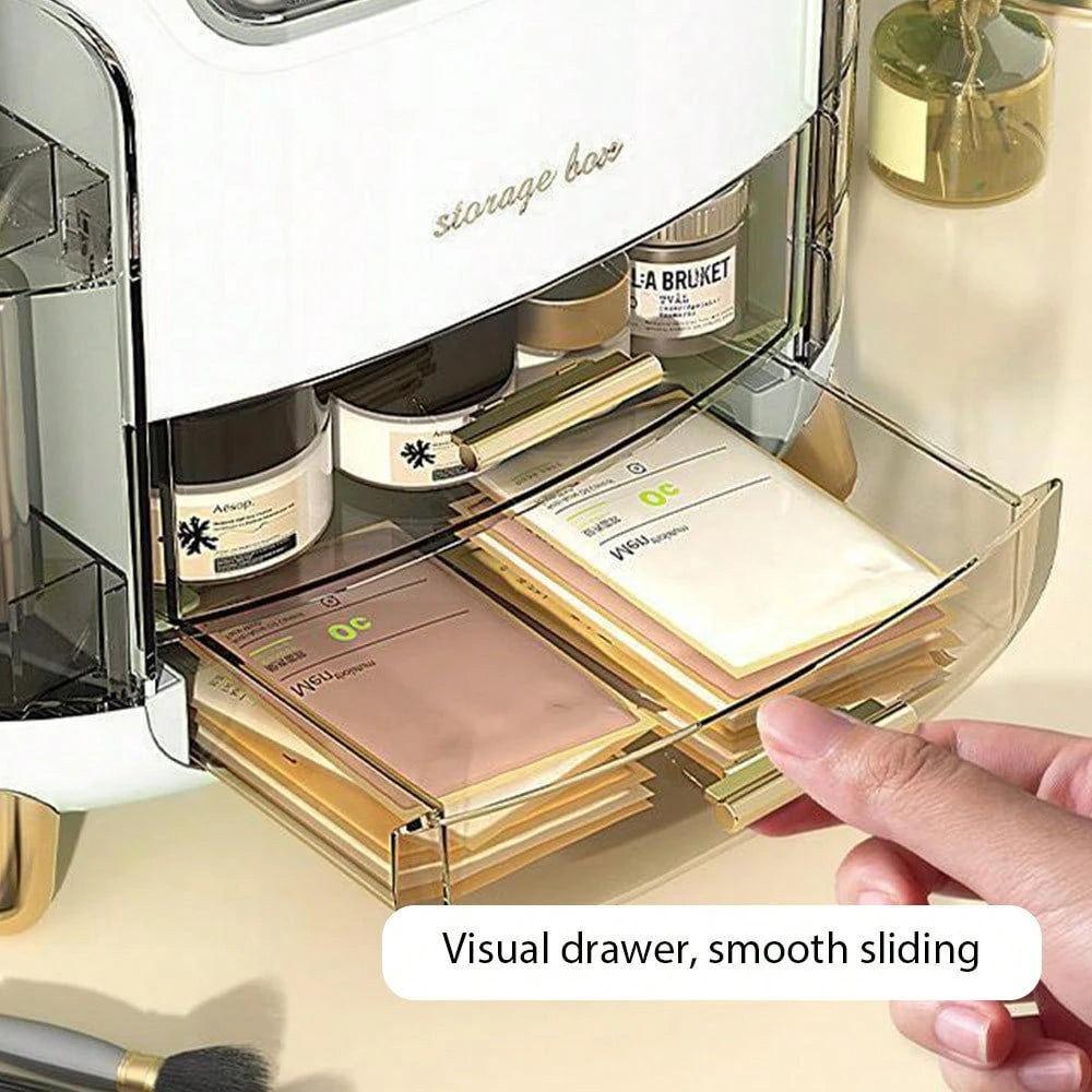 Makeup Storage Box, Skincare Storage Box, Tabletop Makeup Storage Box With Lid And Drawers, Makeup Product Storage Box, Specially Designed For Women And Girls, And A Birthday Gift.