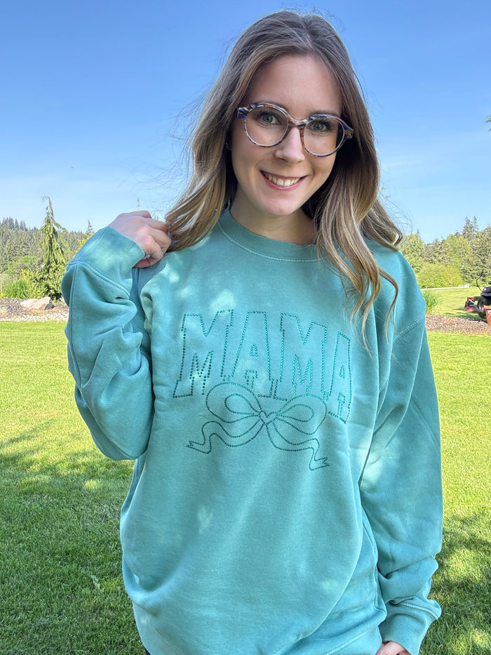 Mama Bow Rhinestone Crewneck