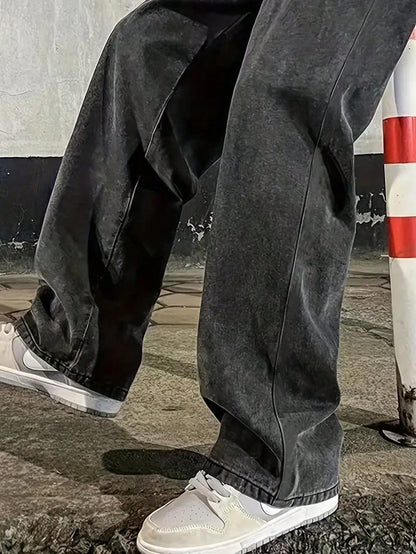 Manfinity Hypemode Men Plus Slant Pocket Straight Leg Jeans,Charcoal Gray Autumn Streetwear Work Baggy Light Grey Acid Wash Wide Leg Cargo Jeans For Husband Boyfriend