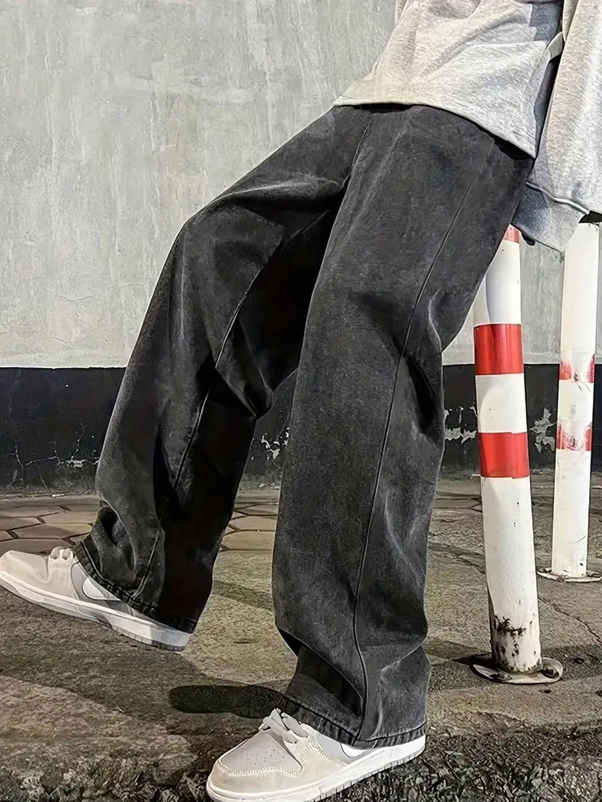 Manfinity Hypemode Men Plus Slant Pocket Straight Leg Jeans,Charcoal Gray Autumn Streetwear Work Baggy Light Grey Acid Wash Wide Leg Cargo Jeans For Husband Boyfriend