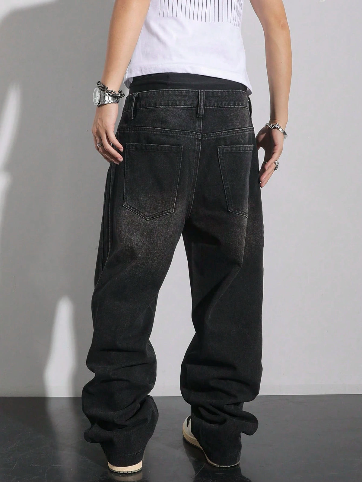 Manfinity Hypemode Plus Size Men's Pocket Decor Loose Wide Leg Casual Versatile Jeans Baggy Jeans Men Hang Out Going Out Commute Vacation Street, Grunge