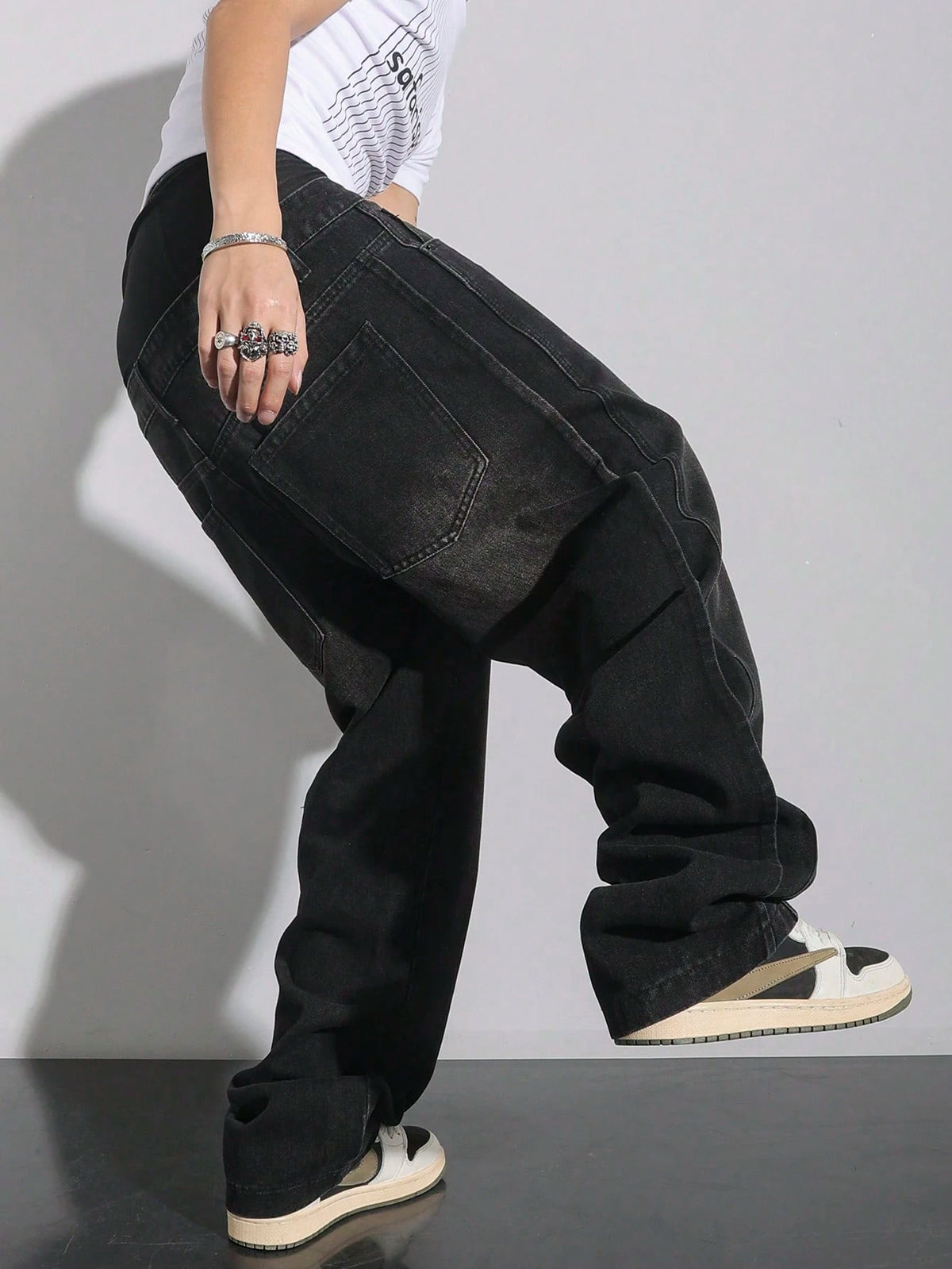 Manfinity Hypemode Plus Size Men's Pocket Decor Loose Wide Leg Casual Versatile Jeans Baggy Jeans Men Hang Out Going Out Commute Vacation Street, Grunge