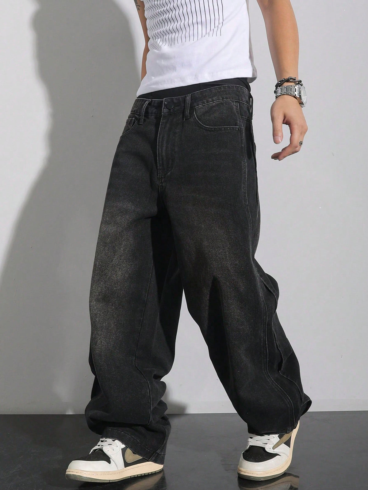 Manfinity Hypemode Plus Size Men's Pocket Decor Loose Wide Leg Casual Versatile Jeans Baggy Jeans Men Hang Out Going Out Commute Vacation Street, Grunge