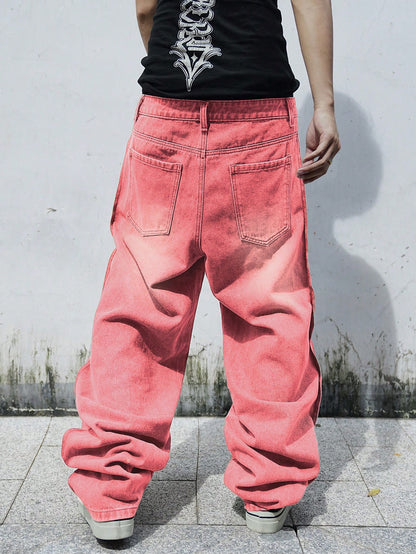 Manfinity Hypemode Plus Size Men's Pocket Decor Loose Wide Leg Casual Versatile Jeans Baggy Jeans Men Hang Out Going Out Commute Vacation Street, Grunge