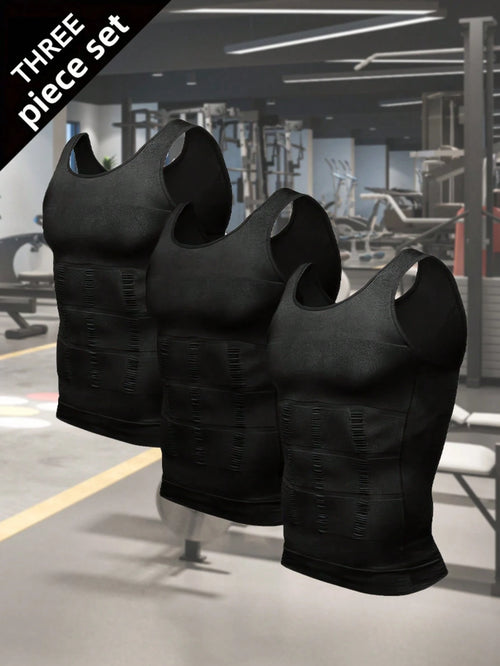 Men's 3 Pack Compression Shirts For Men Shapewear Body Shaper Waist Trainer Vest Workout Tank Tops Abdomen Undershirts For Daily Sport Workout Fitness
