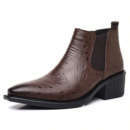 Men's Classic Western Cowboy Boots, Business Casual Occasions Versatile Low Heels Short Boots, Daily Comfortable Men's Shoes
