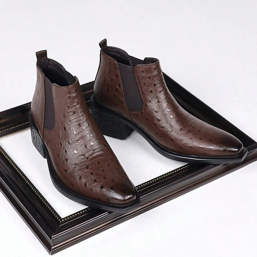 Men's Classic Western Cowboy Boots, Business Casual Occasions Versatile Low Heels Short Boots, Daily Comfortable Men's Shoes
