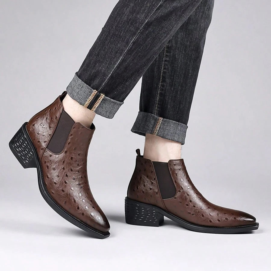 Men's Classic Western Cowboy Boots, Business Casual Occasions Versatile Low Heels Short Boots, Daily Comfortable Men's Shoes