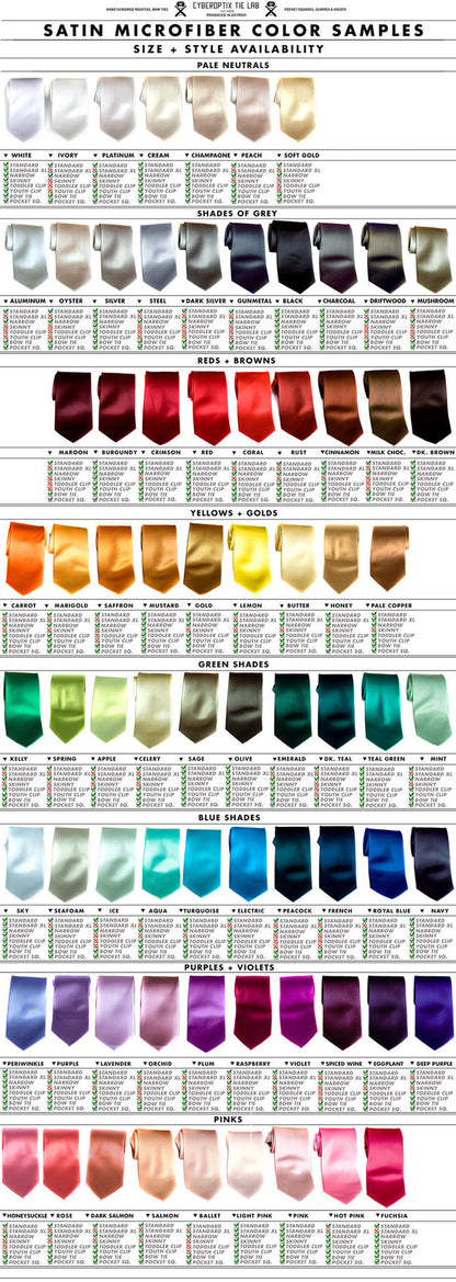 Cyberoptix necktie color chart, all solid color tie colors