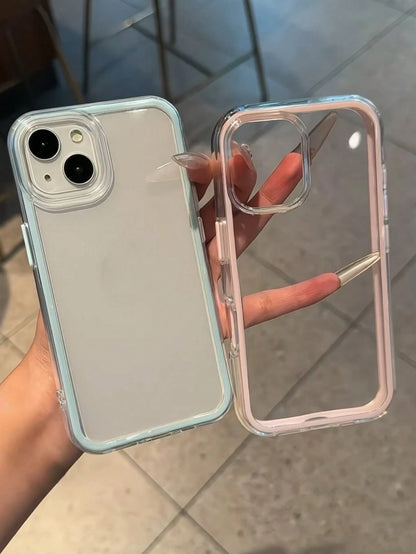 Minimalist Luxury White Pink Black Blue Green Solid Color Fashion Phone Case Smartphone Protective Case 3-In-1 Thick Hard Bumper Personalized Anti-Drop Full Coverage Transparent Feel Spring Birthday G