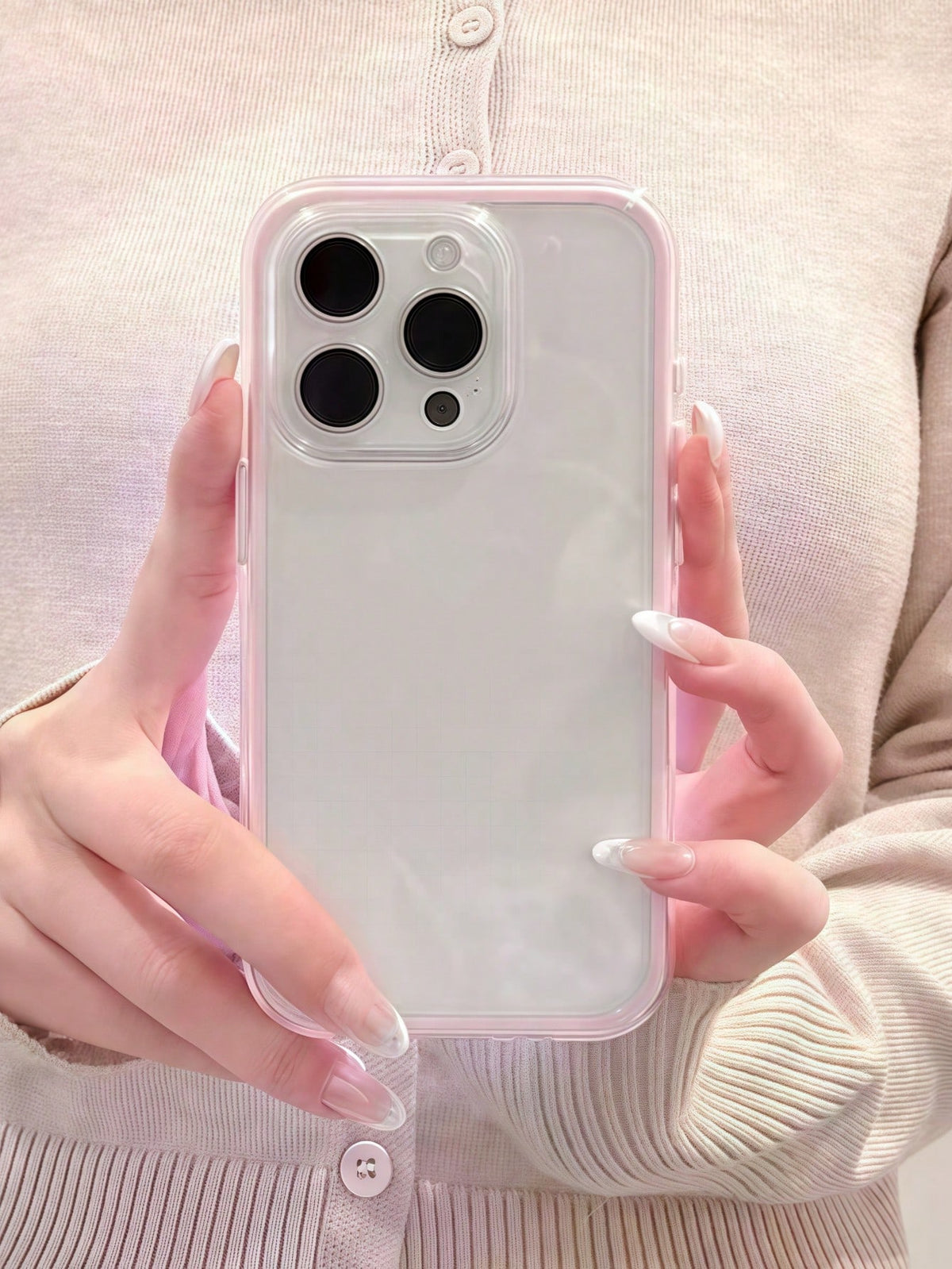 Minimalist Luxury White Pink Black Blue Green Solid Color Fashion Phone Case Smartphone Protective Case 3-In-1 Thick Hard Bumper Personalized Anti-Drop Full Coverage Transparent Feel Spring Birthday G