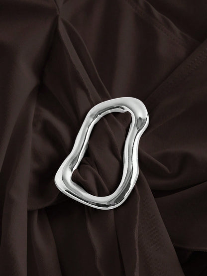 MOD 2pcs Casual Halter Tie Metal Buckle Fitted Asymmetric Hem Camisole