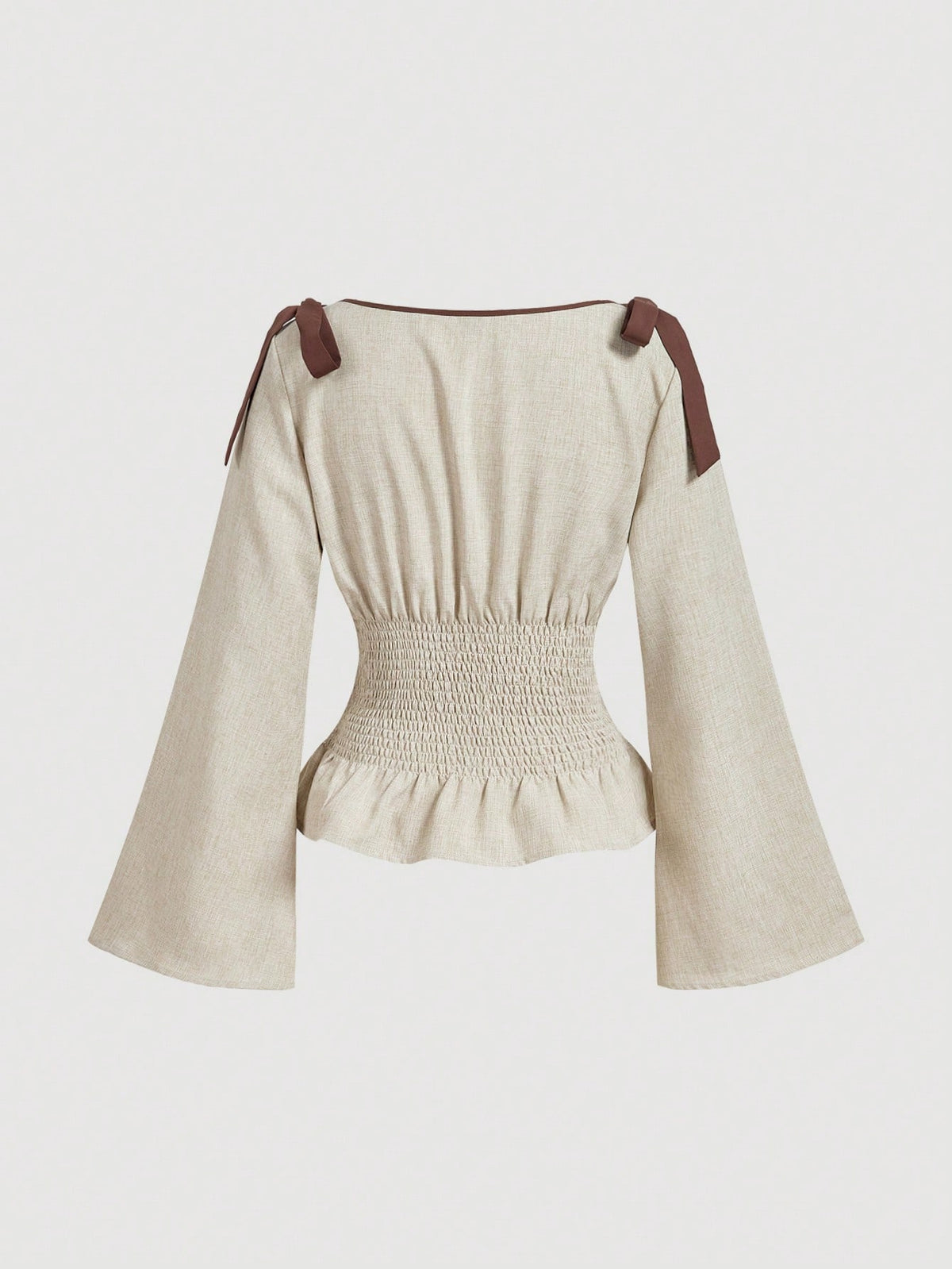 MOD Plus Size Women Fashion Versatile Tie Cuff Ruffle Hem Long Sleeve Blouse Autumn Birthday Evening Beige Elegant Fall