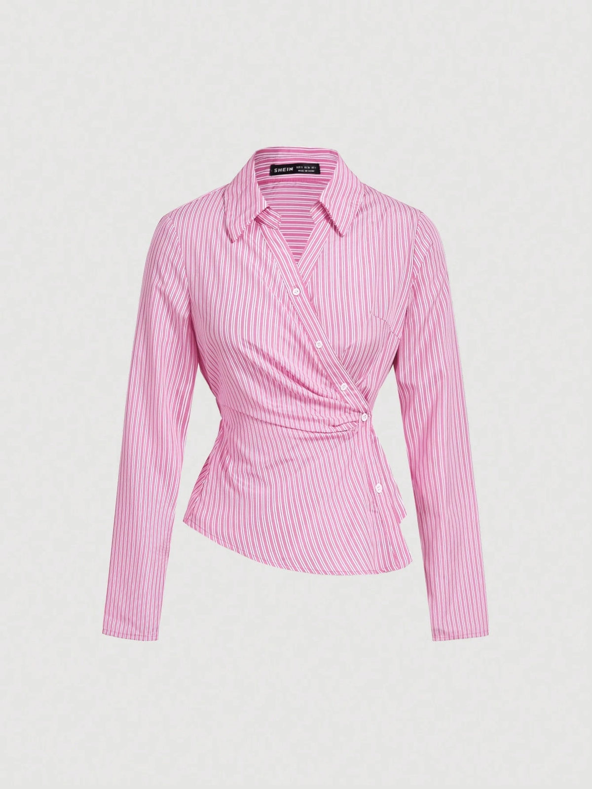 MOD Women's Navy & White Striped Turndown Collar Fold-Over Long Sleeve Business Casual Women Blouses,Autumn Office Work Shirt,90s Tops,Fall