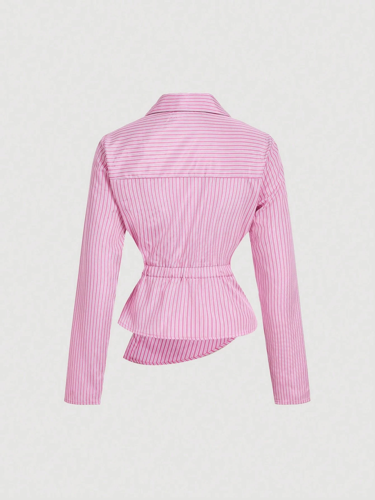 MOD Women's Navy & White Striped Turndown Collar Fold-Over Long Sleeve Business Casual Women Blouses,Autumn Office Work Shirt,90s Tops,Fall