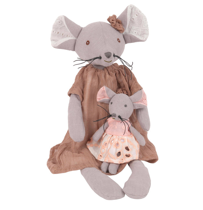 Mom and Baby Mouse Linen Dolls