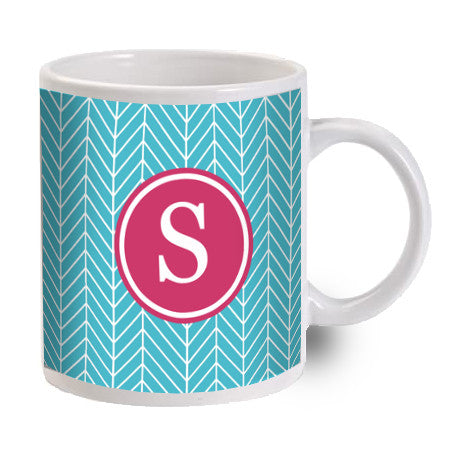 Monogram Mug - Blue and White Chevron