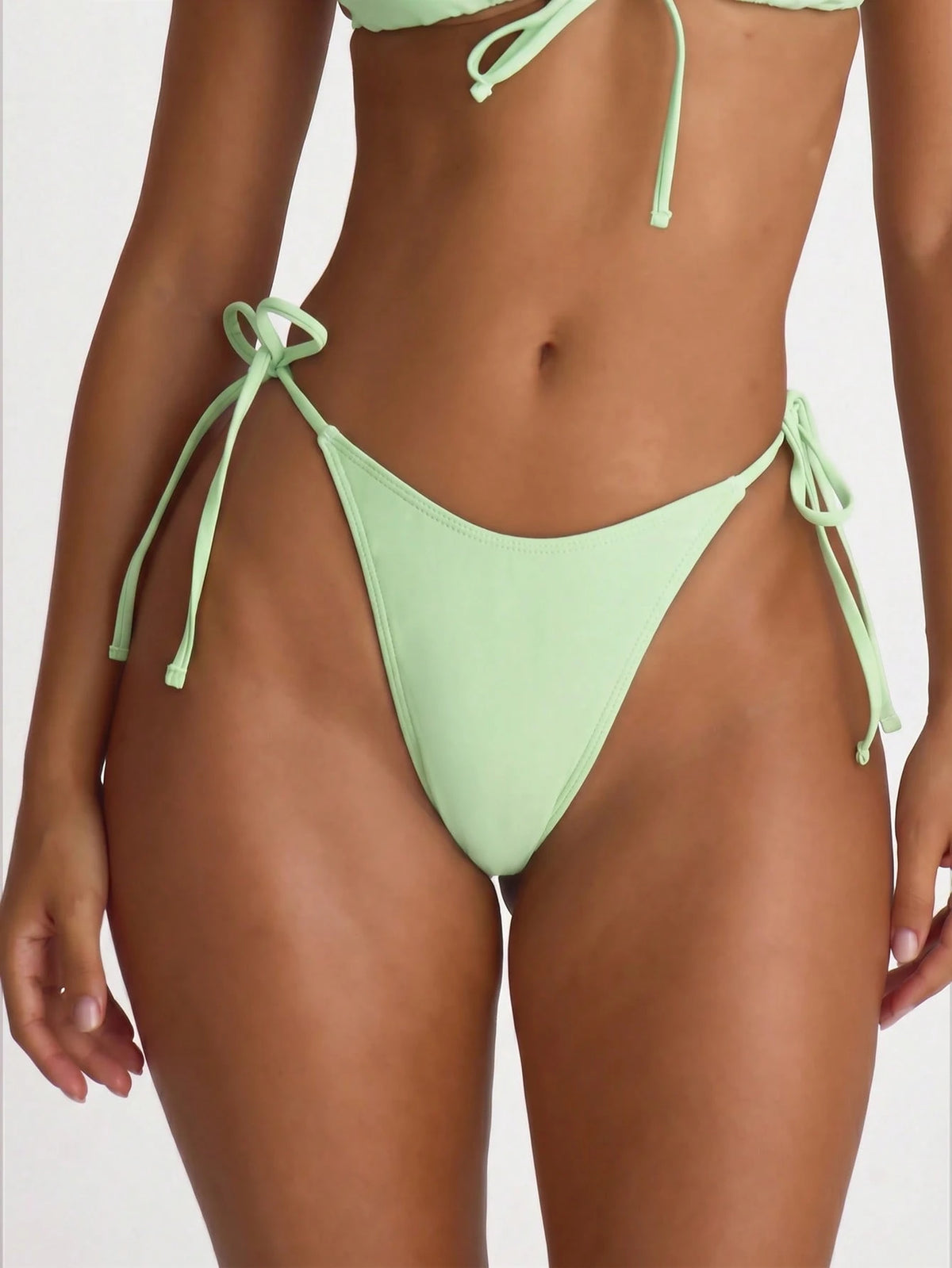 Musera Resort Tie Side Scooped Front Thong Bikini Bottoms Swim Vacation Holiday Summer Travel Beachwear Basics Solid Colour Swimwear Resort Core