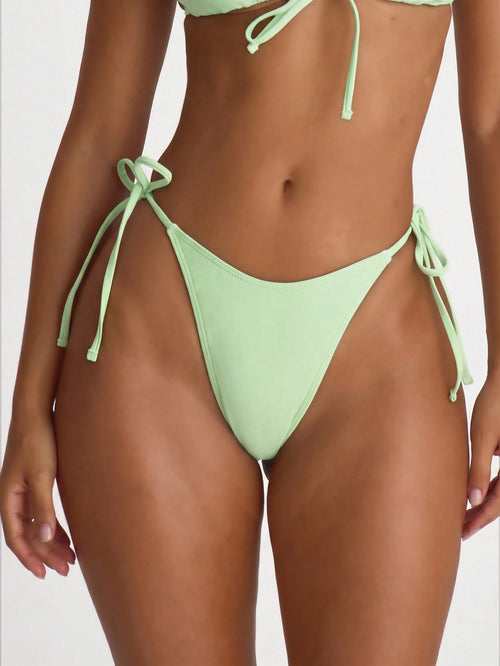 Musera Resort Tie Side Scooped Front Thong Bikini Bottoms Swim Vacation Holiday Summer Travel Beachwear Basics Solid Colour Swimwear Resort Core