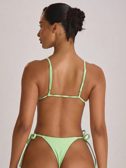 Musera Resort Tie Side Scooped Front Thong Bikini Bottoms Swim Vacation Holiday Summer Travel Beachwear Basics Solid Colour Swimwear Resort Core