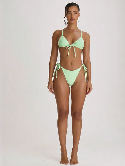 Musera Resort Tie Side Scooped Front Thong Bikini Bottoms Swim Vacation Holiday Summer Travel Beachwear Basics Solid Colour Swimwear Resort Core