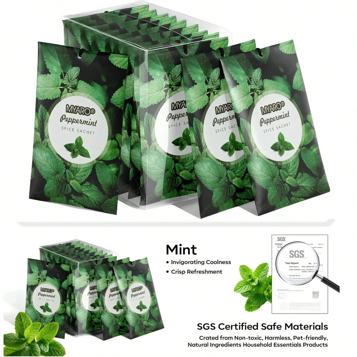 MYARO 12 Pack Peppermint Scented Sachets For Drawer, Closet Odor Eliminator Air Freshener Bags, Cool Mint Fragrance For Car & Home Aroma