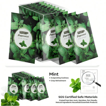 MYARO 12 Pack Peppermint Scented Sachets For Drawer, Closet Odor Eliminator Air Freshener Bags, Cool Mint Fragrance For Car & Home Aroma