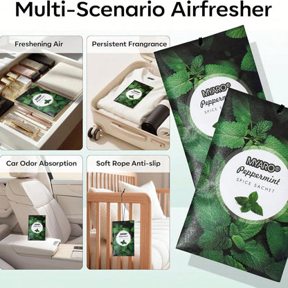 MYARO 12 Pack Peppermint Scented Sachets For Drawer, Closet Odor Eliminator Air Freshener Bags, Cool Mint Fragrance For Car & Home Aroma