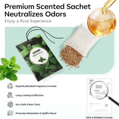 MYARO 12 Pack Peppermint Scented Sachets For Drawer, Closet Odor Eliminator Air Freshener Bags, Cool Mint Fragrance For Car & Home Aroma