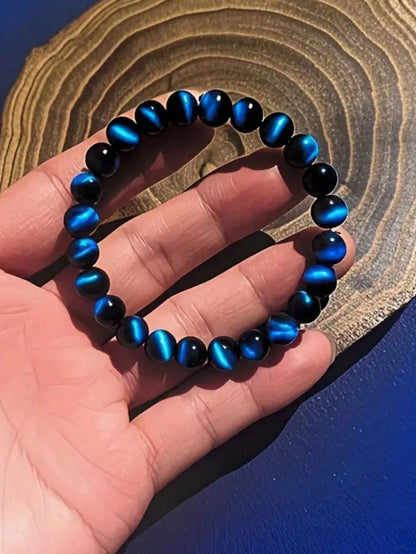 Navy Blue Tiger Eye Pendant Bracelet- Symbolizing Wisdom And Decisiveness, Natural Stone Layered Design, Suitable For Casual Dates, Parties And Formal Events, Elegant Cat Eye Jewelry Effect, For Men