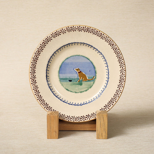 Nicholas Moss handpainted oat-glazed side plate with dog motif