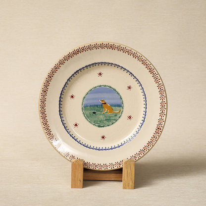 Nicholas Moss handpainted oat-glazed side plate with dog motif
