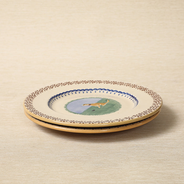 Nicholas Moss handpainted oat-glazed side plate with dog motif