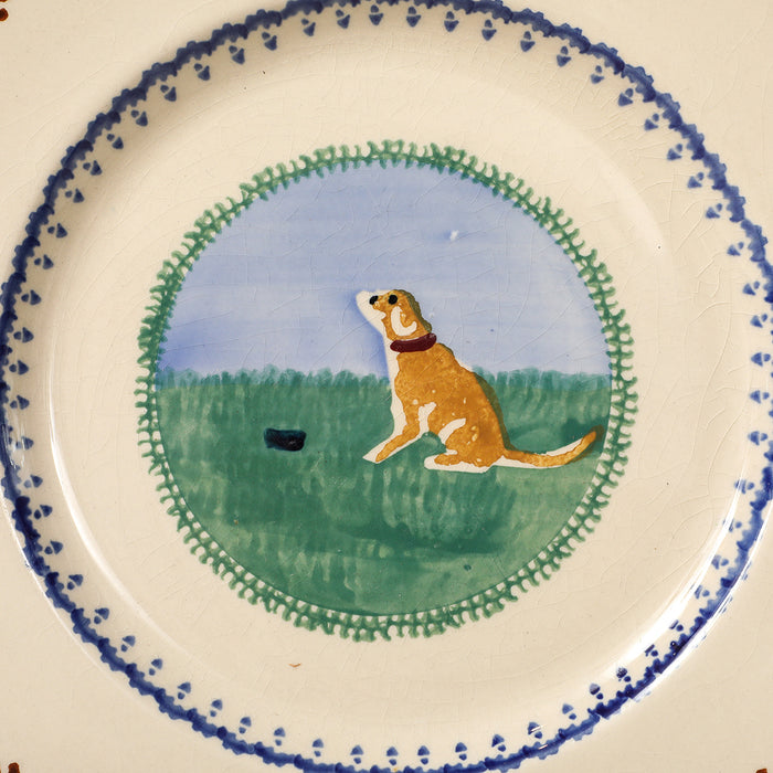 Nicholas Moss handpainted oat-glazed side plate with dog motif