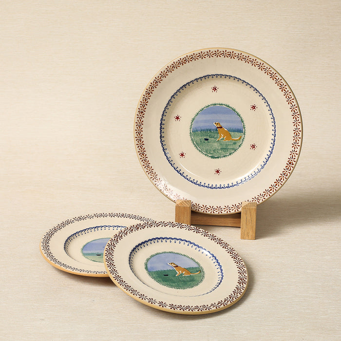 Nicholas Moss handpainted oat-glazed side plate with dog motif