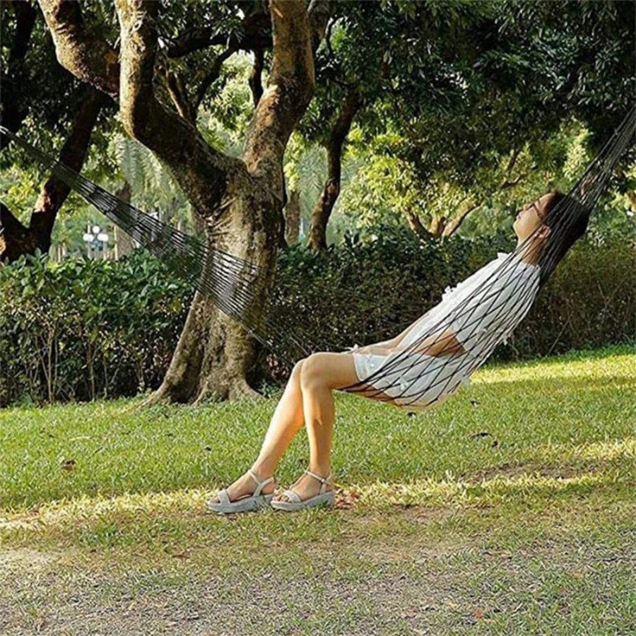 Nylon Rope Mesh Hammock, Outdoor Sleeping Net Bed, Portable Camping Garden Beach Yard Travel Hammock, Hanging Bed Swing