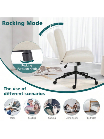 OLIXIS Criss Cross Legged Chair With Wheels, Home Office Desk Chair Wide Seat Fabric Armless Height Adjustable 360° Swivel Chair For Vanity/Work
