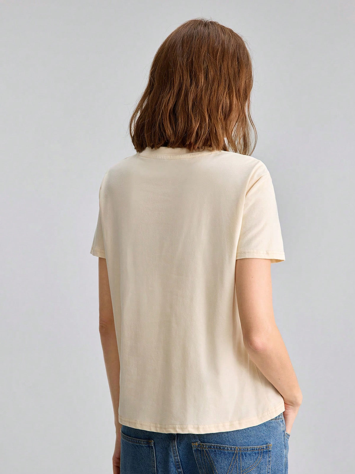 Ontre 2026 Summer New Beige Sequin Women's T-Shirt, Loose Fit Hollow-Out Embroidery Knit Fabric, Elegant Casual Tea Party Everyday Travel, Minimalist Top