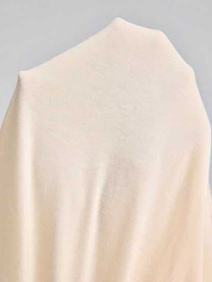Ontre 2026 Summer New Beige Sequin Women's T-Shirt, Loose Fit Hollow-Out Embroidery Knit Fabric, Elegant Casual Tea Party Everyday Travel, Minimalist Top