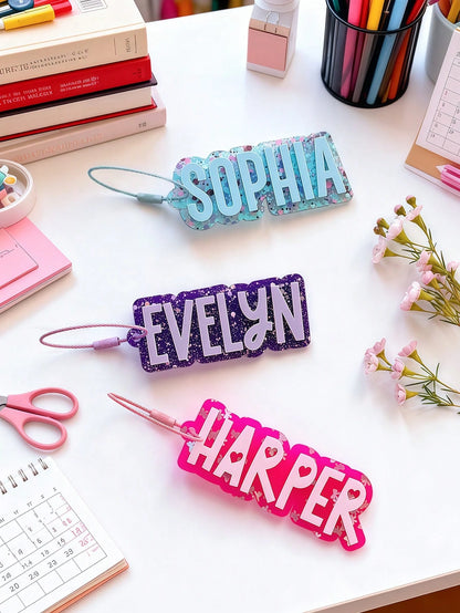 Personalized Matte Acrylic Name Keychains, Customized Children's Name Backpack Charms, Bag Tags, Lunchbox Labels, Teacher Gifts, Back To School