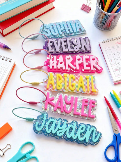Personalized Matte Acrylic Name Keychains, Customized Children's Name Backpack Charms, Bag Tags, Lunchbox Labels, Teacher Gifts, Back To School