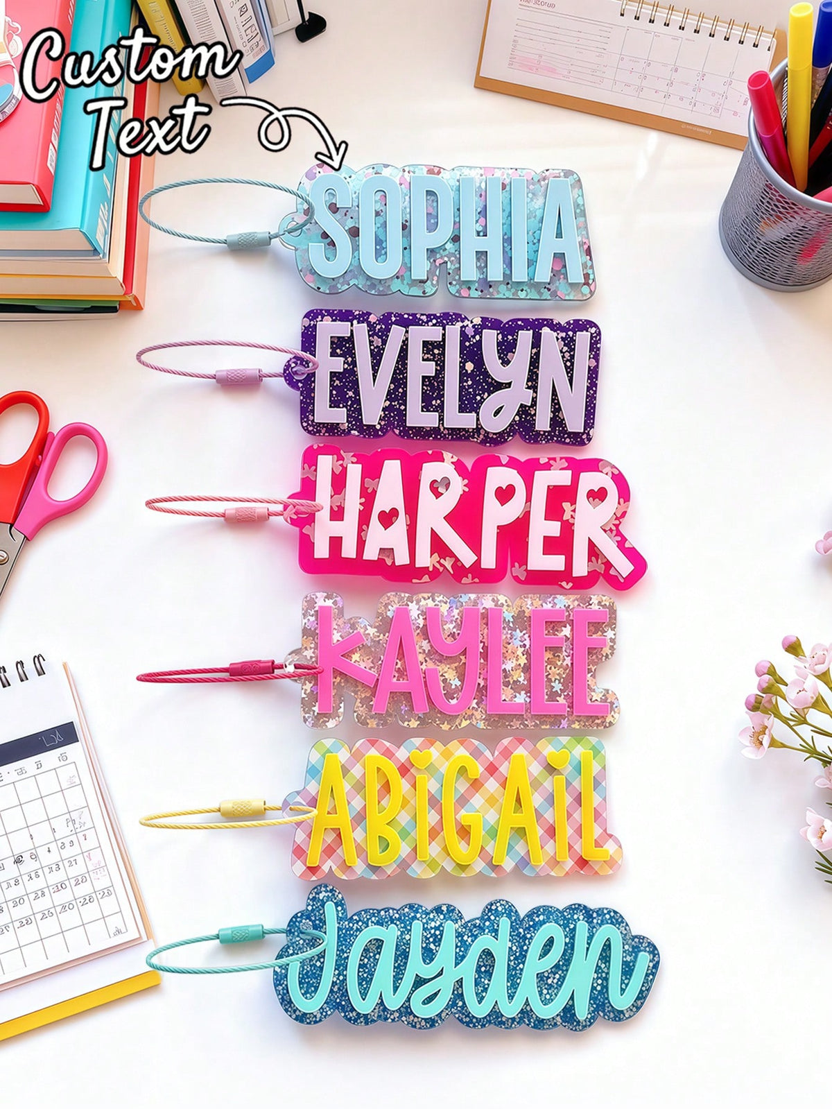 Personalized Matte Acrylic Name Keychains, Customized Children's Name Backpack Charms, Bag Tags, Lunchbox Labels, Teacher Gifts, Back To School