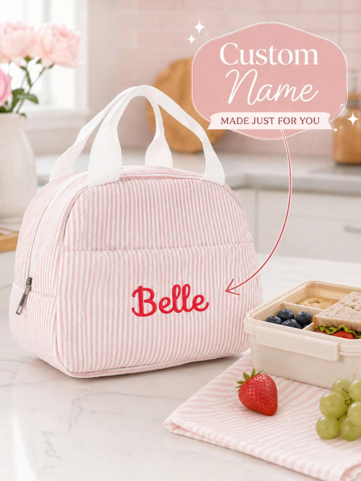 Personalized Name Customized Insulated Lunch Tote Bag, Portable Food Storage Bag, Suitable For Work, Office, Travel, Reusable Picnic Gift