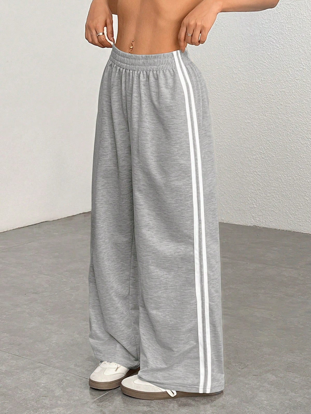 PETITE Casual Contrast Side Striped Straight Leg Sweatpants, Graduation, Teacher For Women, Back To School,Petite Women