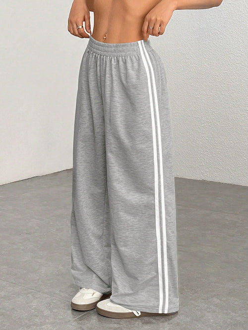 PETITE Casual Contrast Side Striped Straight Leg Sweatpants, Graduation, Teacher For Women, Back To School,Petite Women