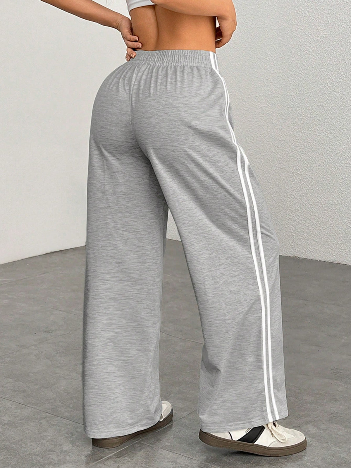 PETITE Casual Contrast Side Striped Straight Leg Sweatpants, Graduation, Teacher For Women, Back To School,Petite Women