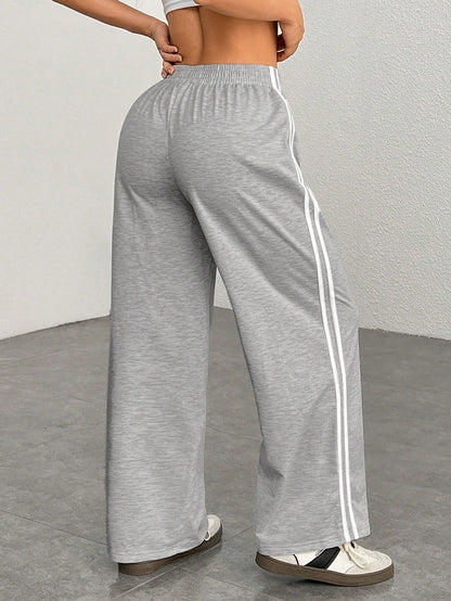 PETITE Casual Contrast Side Striped Straight Leg Sweatpants, Graduation, Teacher For Women, Back To School,Petite Women